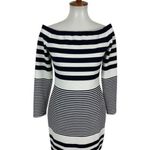 Eliza J  Dress 8 Navy White Striped Back Zip Classic Career Photo 1