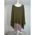 CARAMELA Women's  Olive Green Knit Poncho Shrug Poncho Photo 3