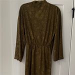 ZARA  NWT floral jacquard khaki green mini dress long sleeve Front knot with ties Photo 9