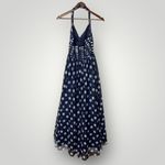 Adrianna Papell Navy Polka Dot Halter Maxi Dress Size 2 Tulle Mesh Formal Gown Photo 5