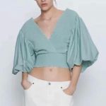 ZARA Blogger Mint Voluminous Balloon Sleeve Smocked Crop Top Photo 1