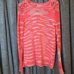 525 America  Pink Pink Open Knit Sleeve Wool Blend Crewneck Sweater Size Small Photo 4