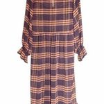 Madewell Plaid Long Flutter Sleeve Sheer Maxi Dress Navy Blush Size 6 NEW Photo 4