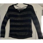 Sparkle & Fade  Navy Blue Stripe Lightweight Sheer Wide Neck Top Shirt Sz M Photo 0