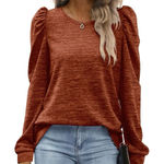 NWOT Orange Crewneck Sweater for Women Puff Sleeve Sm Photo 0