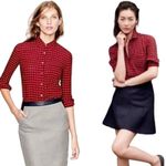 J.Crew  Women's Crinkle‎ Boy Shirt in Red Check - 00 EUC Photo 1