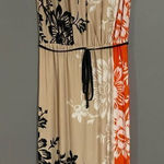 Roz & Ali  Floral Black Orange Deep V Neck Tie Waist Sleeveless Dress Size 12 Photo 0