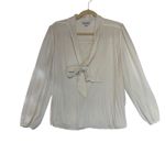 Nanette Lepore Ivory Pleated Tie Neck Blouse Classic Dressy Size L Long Sleeve Photo 3