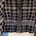 St. John Tweed Knit Women Zipper Blazer Size 10 Black Lime Green Tan & White Photo 2