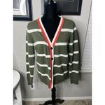 Sundry  Striped Cardigan Wool Blend Button Olive Ivory w/Orange Detail Small Photo 6