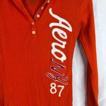 Aeropostale Y2K Retro Hooded Waffle Knit Thermal Top Long Sleeve Fitted Size SM Photo 4