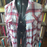 American Eagle red tartan plaid L lightweight button down shirt Photo 0