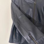 Eileen Fisher Leather black moto biker jacket Asymmetrical zip size small Photo 8
