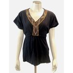 French Laundry Size Medium Black Cotton Tunic Top Embroidered Boho City Chic Photo 1
