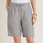 Chico's 100% Linen Gray White Striped Pull On Shorts, Size 16 Photo 1