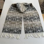 100% Cashmere MADE IN SCOTLAND Fringe Trim BEIGE Ivory GRAY Paisley Scarf Photo 3