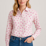 Lands' End No Iron Supima Cotton Button Down Shirt Floral Western Womens 2 XS Photo 0