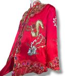 Vintage Red Dragon Phoenix Beaded Silk Asian Jacket Hand Embellished 80s 90s Photo 4