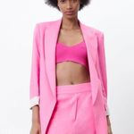 ZARA Blogger Fav Pink Printed Valentine’s Cuff Linen Blend Blazer Jacket… Photo 2