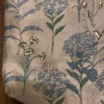 A Gogo Original Makeup Bag Zipper Pouch 10x7 Embroidered Floral Ivory Blue Green Photo 1