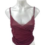 Free People Maroon Ruched Sleeveless Cami Camisole Mesh Crop Tank Top Size XS Photo 0