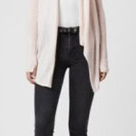 ALLSAINTS Drina Ribbed Asymmetrical Zipper Shoulder Merino Wool Cardigan. Photo 0