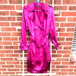 INC Raspberry pink trench satin coat Medium Photo 4