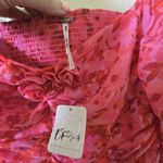 Free People  Floral Blouse Ruched Long Sleeve Top Pink‎ Rose Medium Photo 4