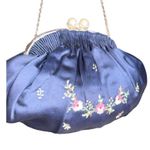 Antique Navy Blue Silk Embroidered Floral French Evening Bag Clutch Photo 3