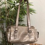 Grey Silver croc pattern mini shoulder handbag purse silver tone buckle cargo pocket 2000s Y2K Photo 2