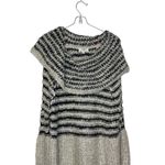 Umgee  Women's Sweater Chunky Knit Cowl‎ Neck Striped Pullover Cream Gray Small Photo 3