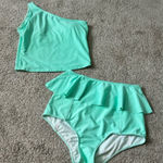 Kortni Jeane bikini solid aqua blue Swim Bottom / top one shoulder‎ size small Photo 0