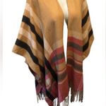 Woolrich Southwest Navajo Ruana Poncho Plaid Fringe Sz 0S Tan Red Viscose Blend Photo 2