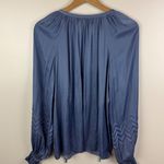 Ramy Brook  Blake Blouse Medium Steel Blue Chevron Pleated Ethereal Peasant Flowy Photo 4