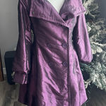 The Coffee Shop Deep Metallic Purple Raincoat Coat Bubble Hem Buttons Size M Photo 0