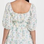 MINKPINK Irwin White Eyelet Mint Green Yellow Floral Mini Dress XS Puff Sleeves Photo 3