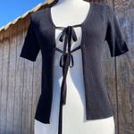 Love Always Medium SS Open Front Sweater with Ties great piece for layering Black Photo 1