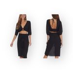 Tori Praver Swimwear š’€Bri Midi Metallic Lurex Thread Wrap Skirt š’€Black š’€Small Photo 1