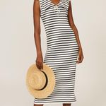 Rixo Antibes Navy White Striped Ribbed Knit Collared Sleeveless Midi Dress M Blue Size M Photo 0