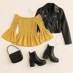 Candie's Boho Cottagecore Smocked Peplum Top Mustard Yellow Bell Sleeves Size Small Photo 1