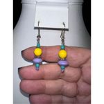 Pastel‎ Wooden Bead dainty Dangle Earrings Yellow Photo 3