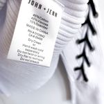 Revolve John + Jenn NEW Ribbed Lace Up Long Sleeve Crew Neck Sweater Top White Medium Photo 5