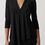 Joseph Ribkoff  LDS TUNIC 3/4 Sleeve Asymmetrical Top Slinky Stretchy Minimalist Photo 0