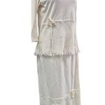 Rare VTG Christine Damen Cream Cotton Linen Maxi Skirt Set Fray/Fringe Sz M/L Size M Photo 0