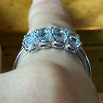 Natural Aquamarine White Diamond Sterling Silver Ring Size 8.75 Photo 1