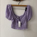 Urban Outfitters  Lilac Smocked Puff Sleeve Tie chest Crop Top size M NWT Photo 2