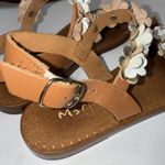 Italian Shoemakers  Size 8 Slide On Floral Flat Sandals Leather Brown Tan Photo 2