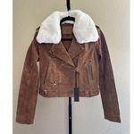 BLANK NYC Alder Suede Faux Fur-Collar Moto Jacket Size S Photo 1