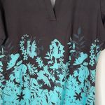 Made with Love Short Sleeve Pullover Blouse Black Turquoise Floral Size Medium Photo 2