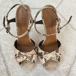 Tory Burch Tan/Brown/Cream Snakeskin Leather Criss Criss Open Toe Heels Photo 3